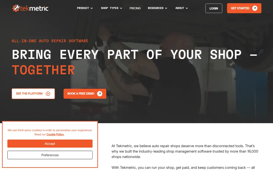 Tekmetric Marketing homepage