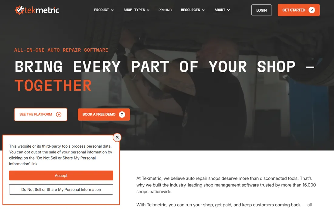Tekmetric homepage