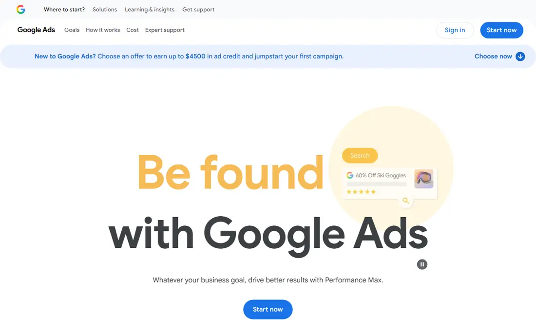 Google Ads homepage