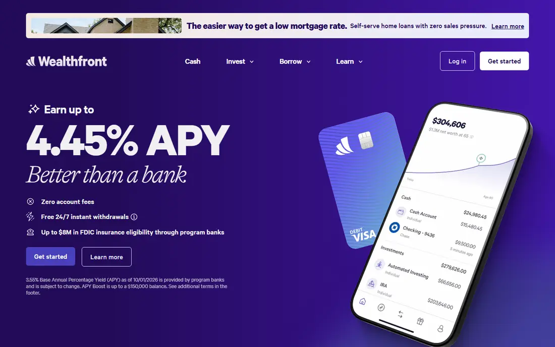 Wealthfront homepage