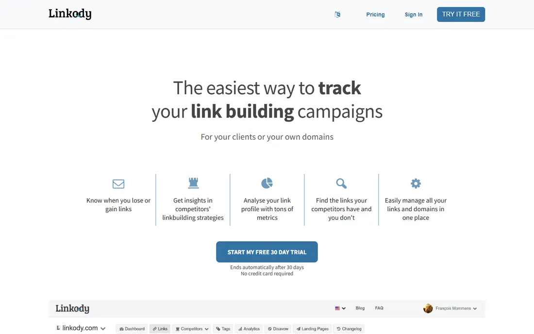 Linkody homepage