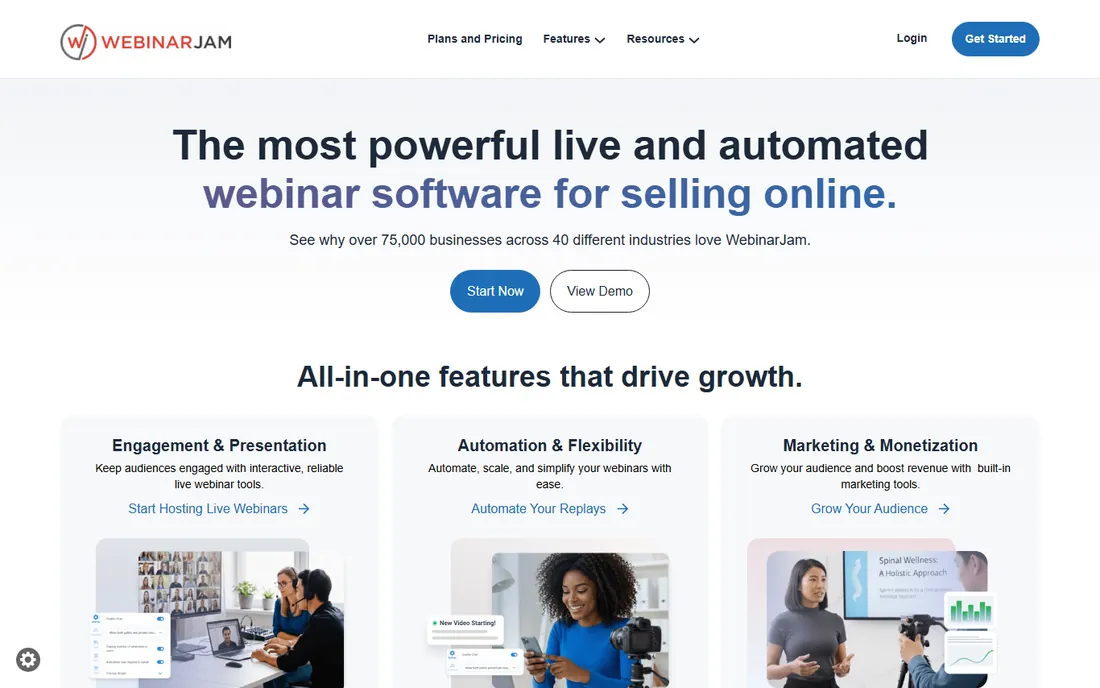 WebinarJam homepage