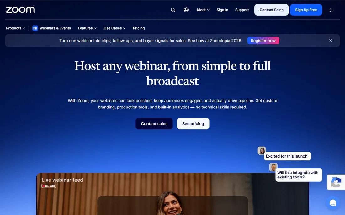 Zoom Webinars homepage