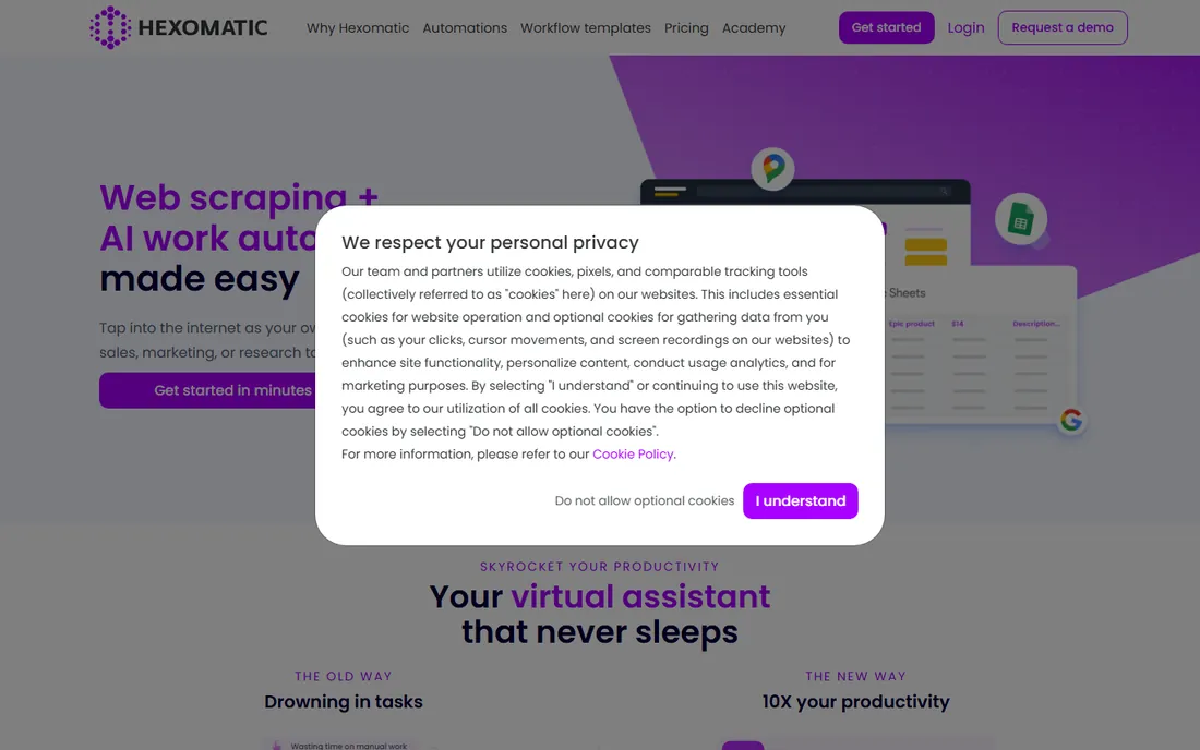 Hexomatic homepage
