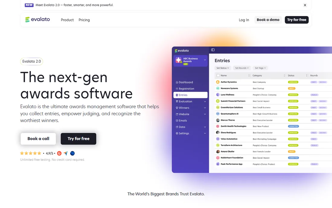 Evalato homepage