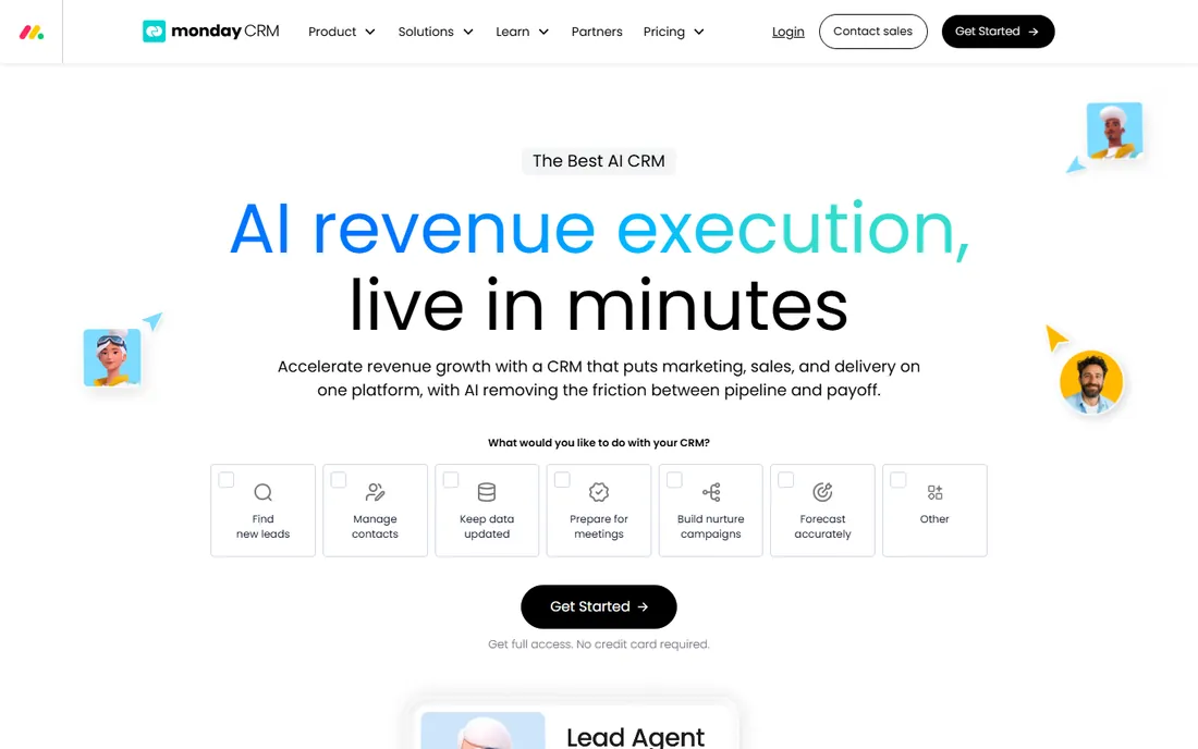 monday sales CRM homepage