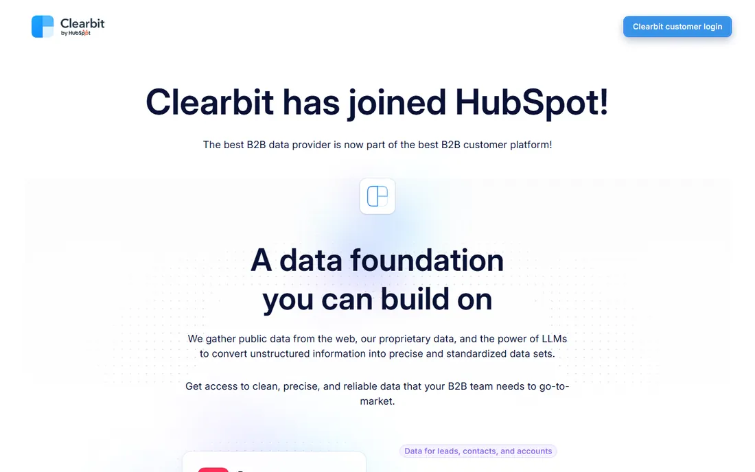 Clearbit homepage