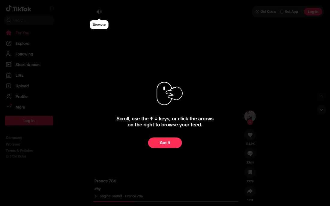 TikTok homepage