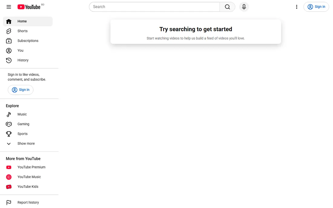 YouTube homepage