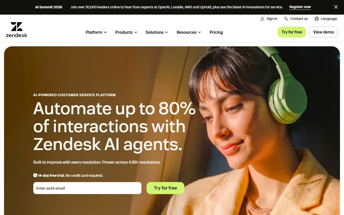 Zendesk homepage