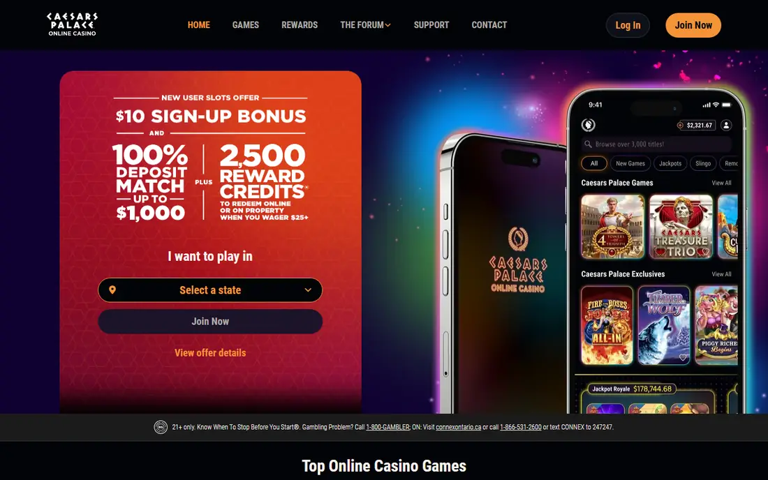 Caesars Palace Online Casino homepage