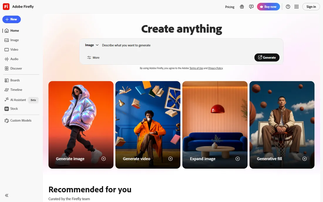 Adobe Firefly homepage