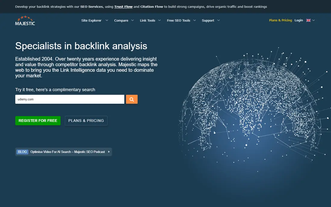 Majestic homepage