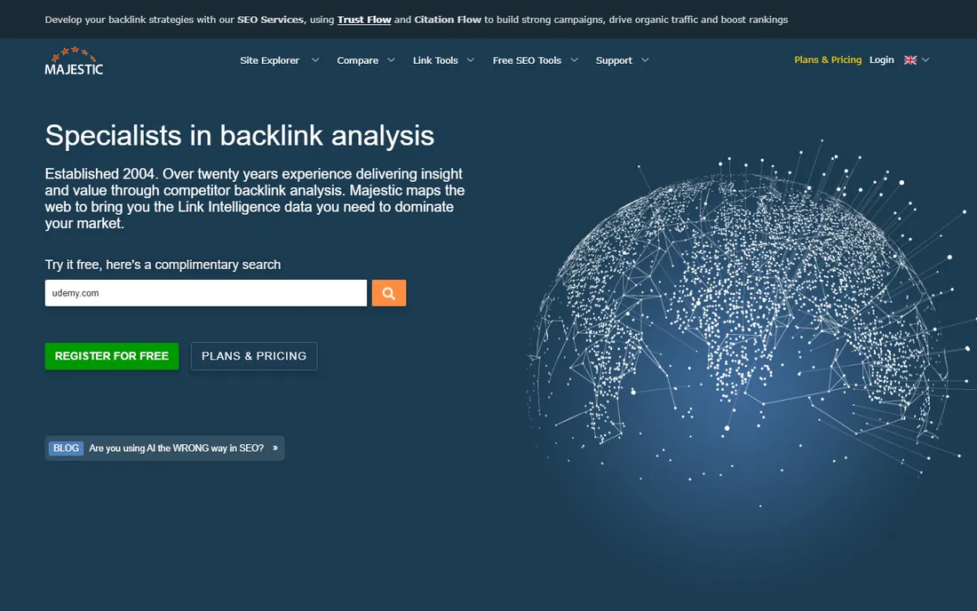 Majestic homepage