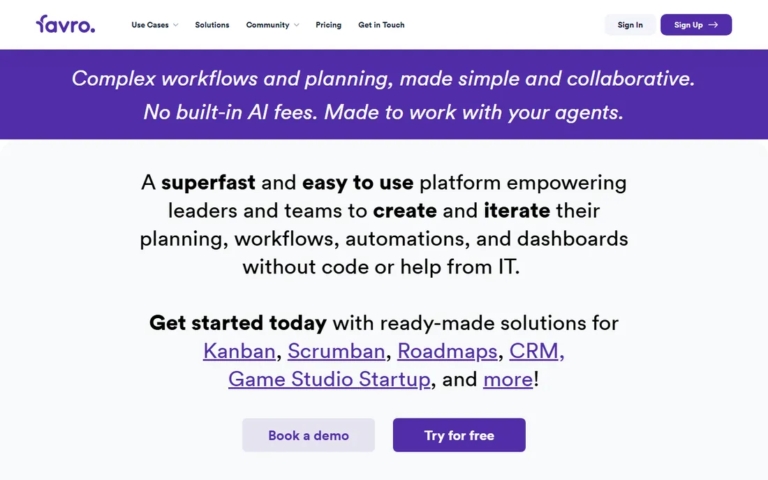 Favro homepage