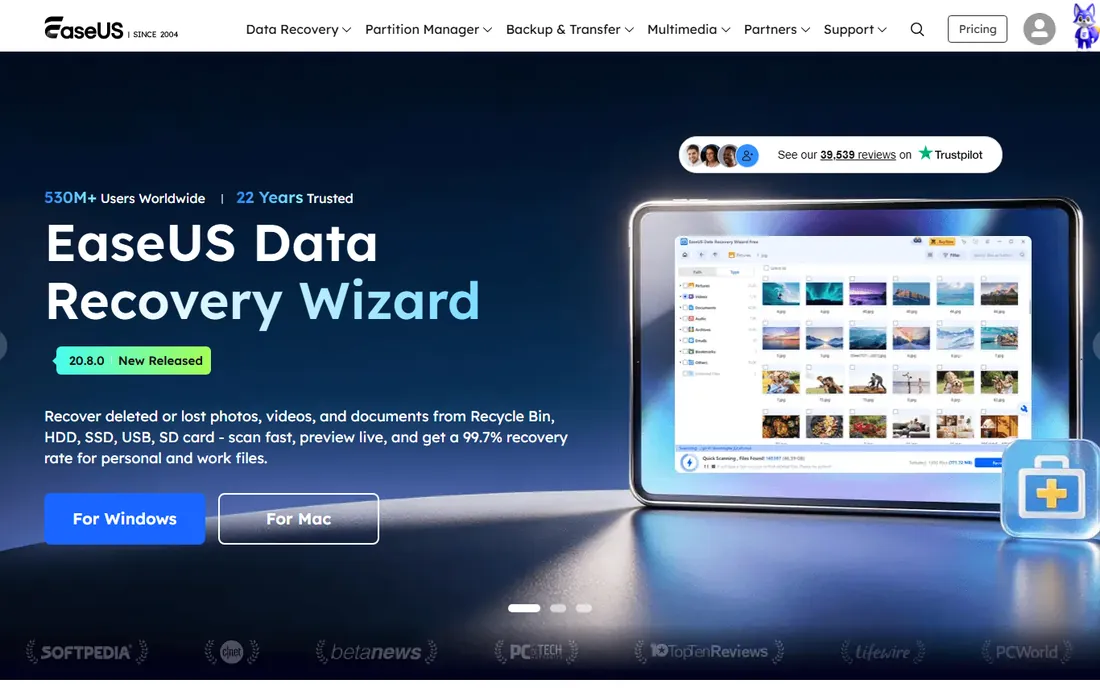 EaseUS Todo Backup homepage