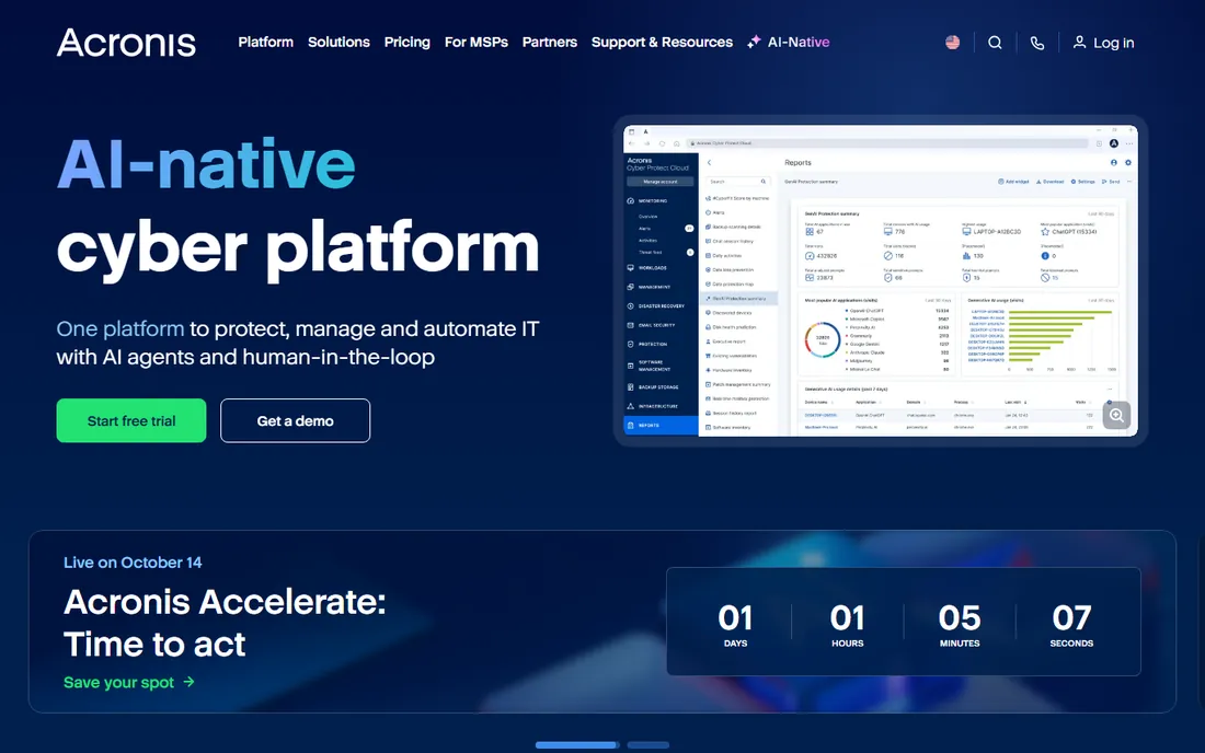 Acronis Cyber Protect homepage