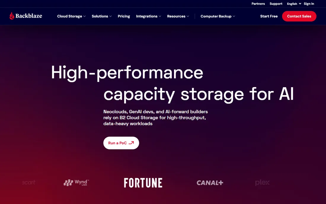 Backblaze homepage