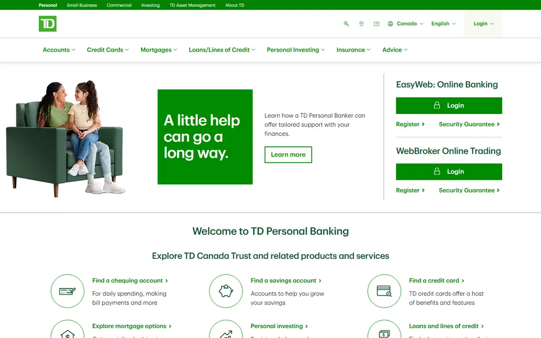 TD Bank homepage