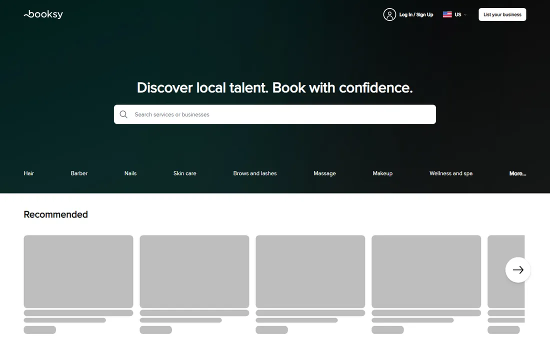 Booksy homepage