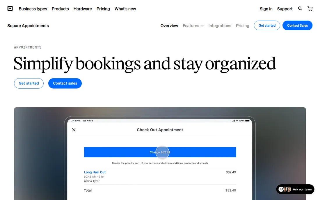 Square Appointments homepage