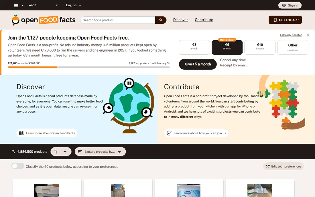 Open Food Facts homepage