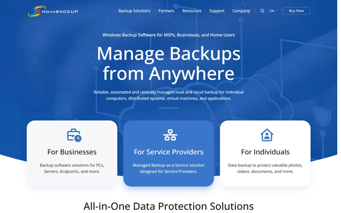 NovaBACKUP homepage