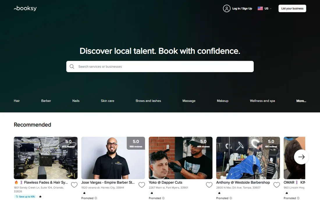Booksy homepage