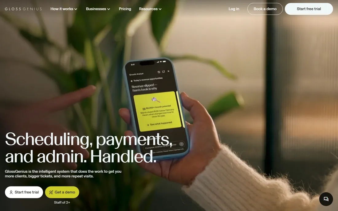 GlossGenius homepage