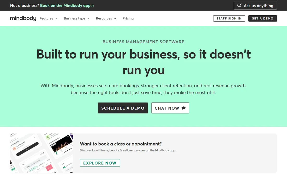 Mindbody homepage