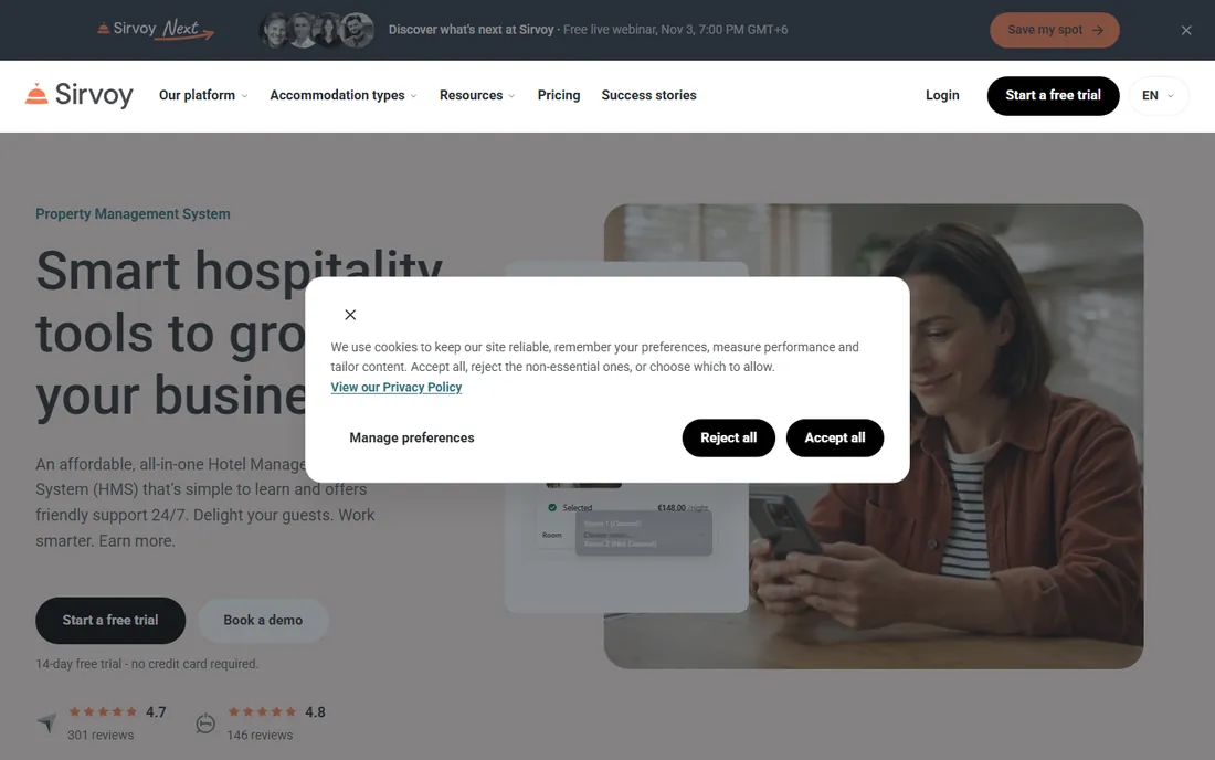 Sirvoy homepage