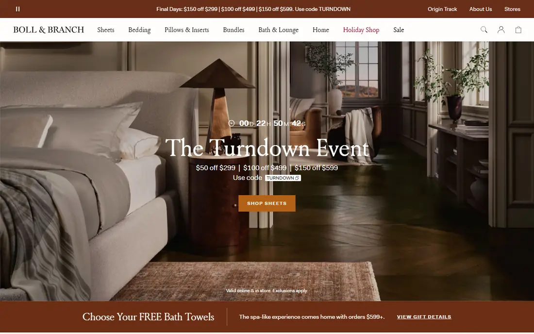 Boll and Branch homepage