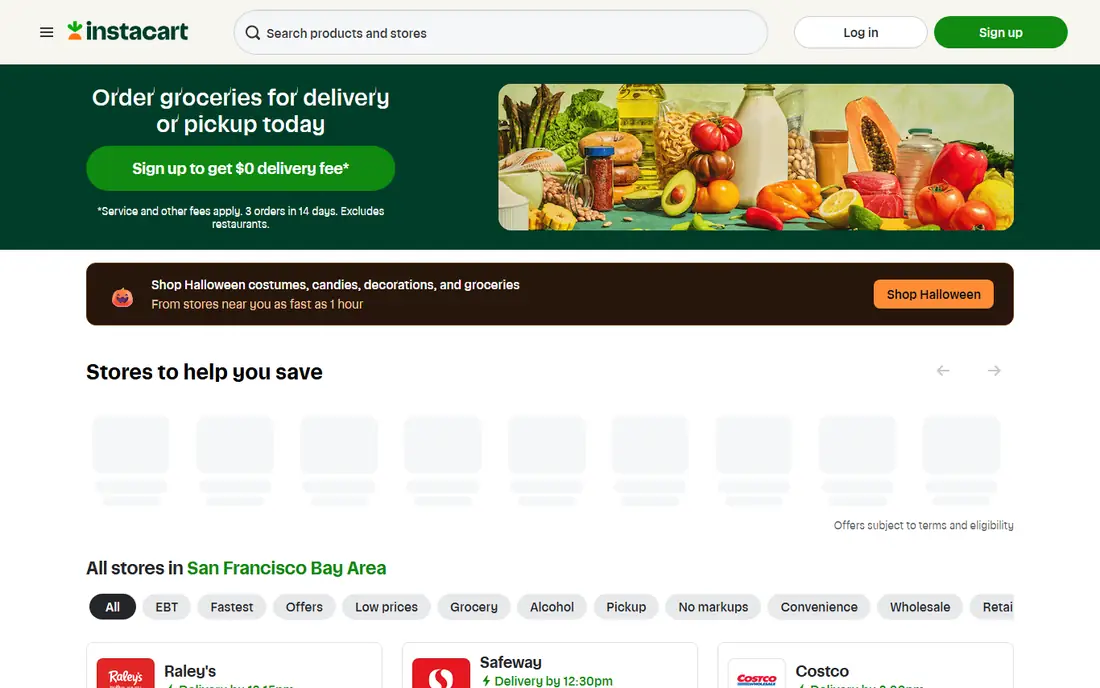 Instacart homepage