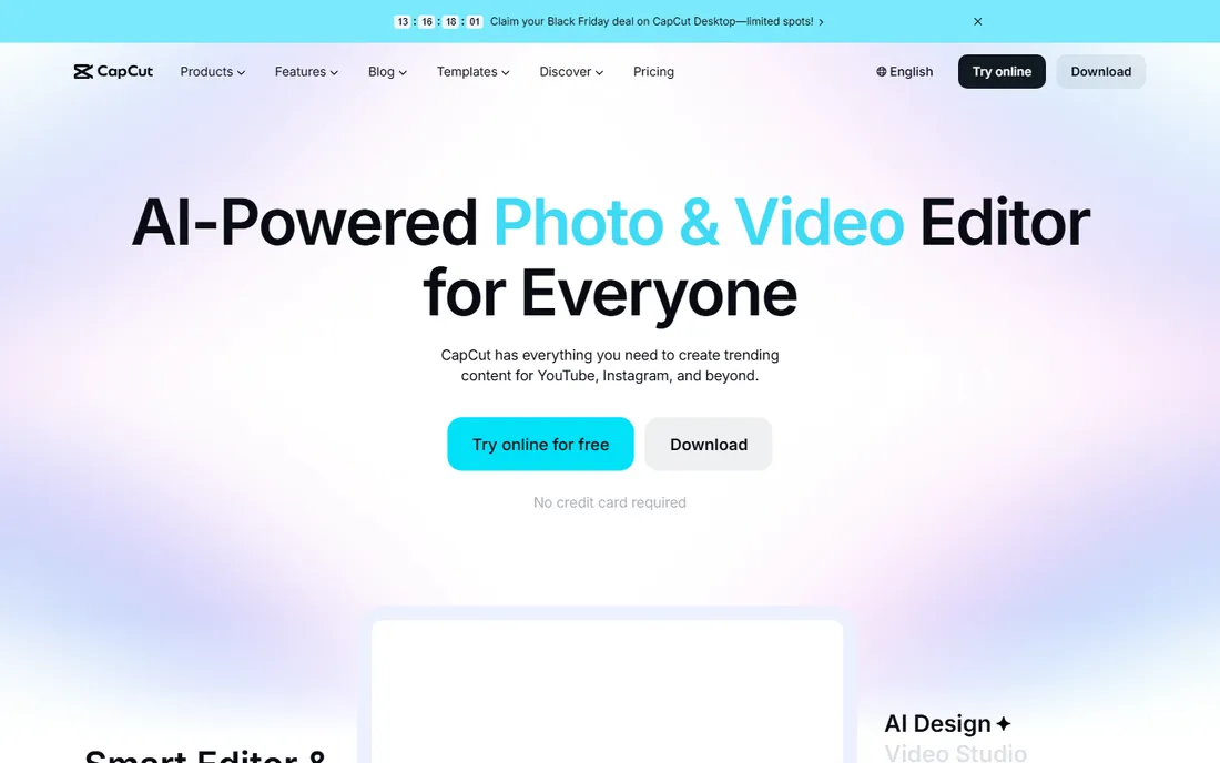 CapCut homepage