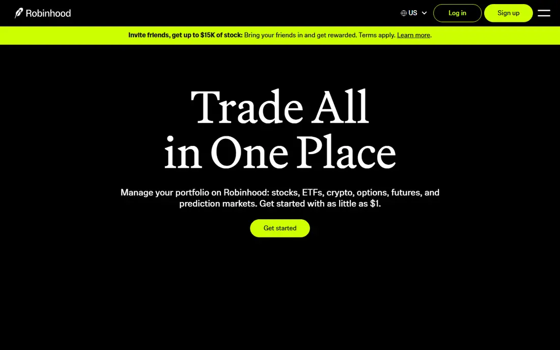 Robinhood homepage