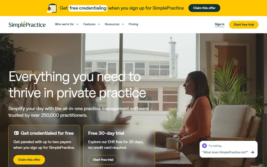 SimplePractice homepage