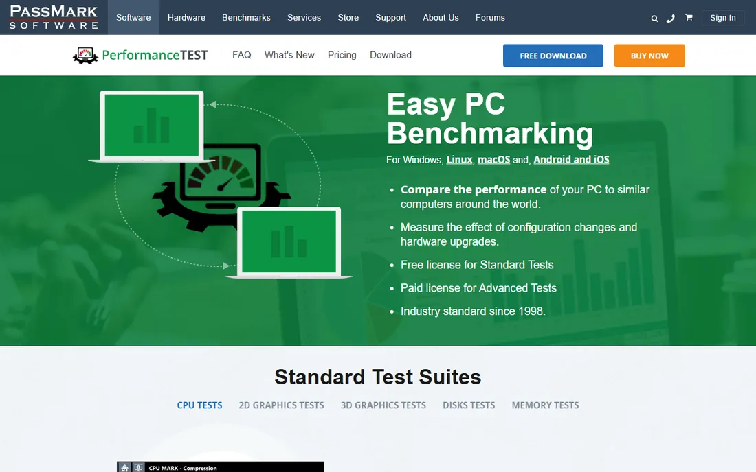 PassMark PerformanceTest homepage