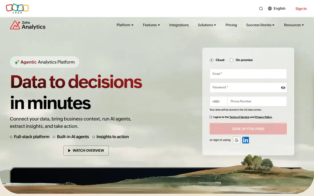 Zoho Analytics homepage