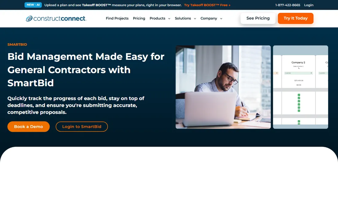 ConstructConnect SmartBid homepage