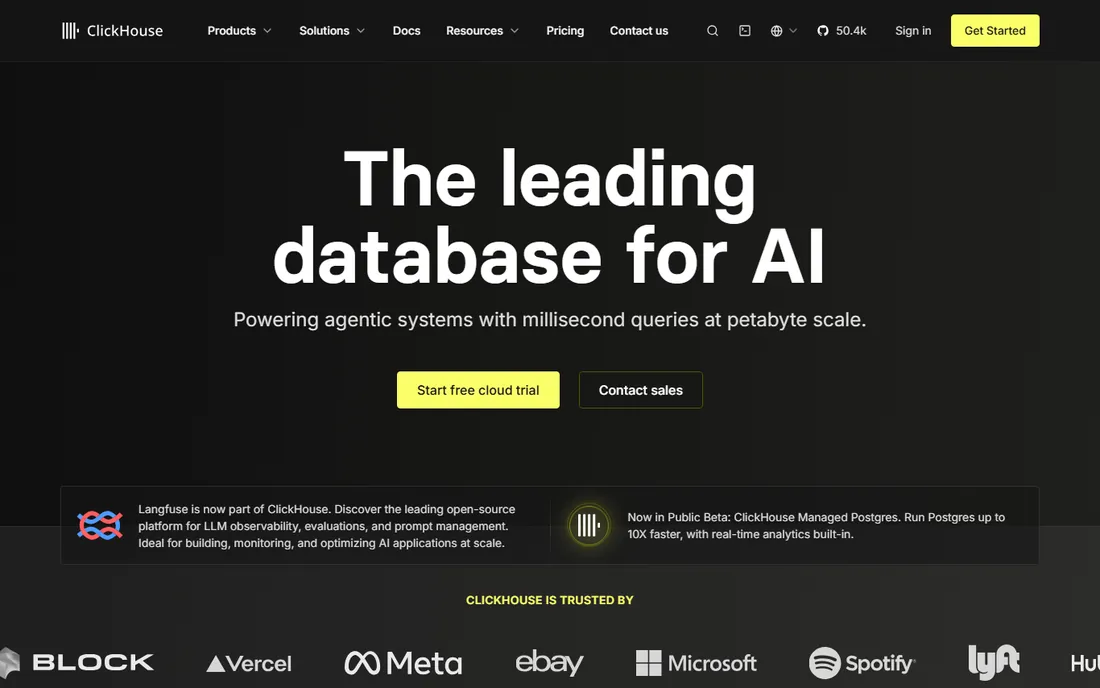 ClickHouse Cloud homepage