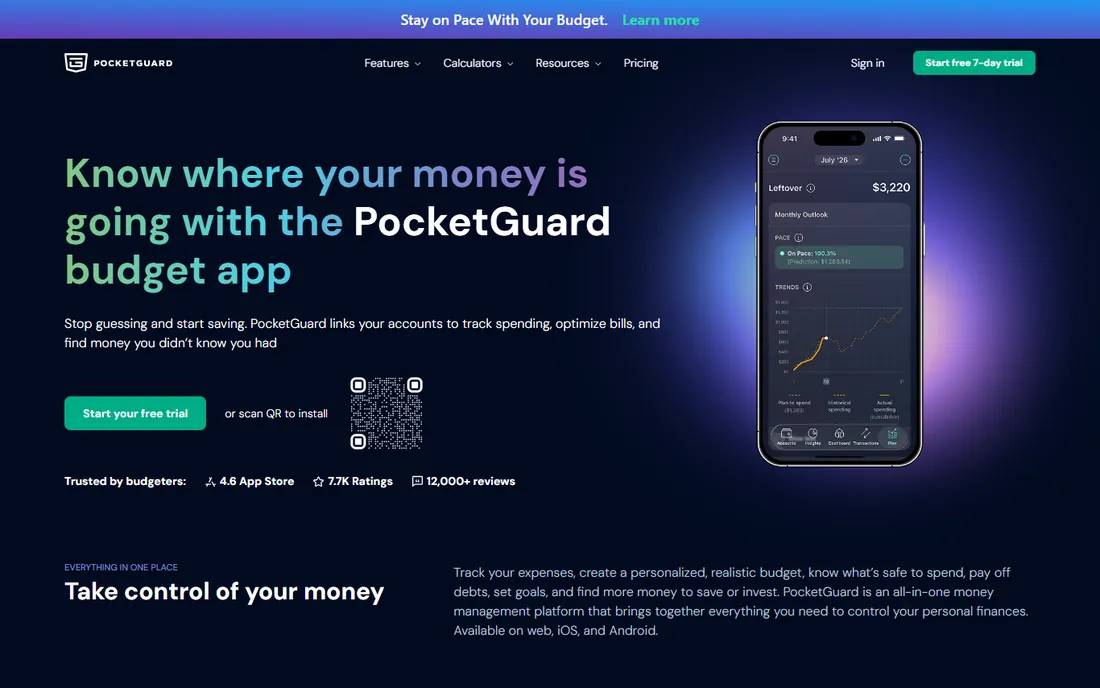 PocketGuard homepage