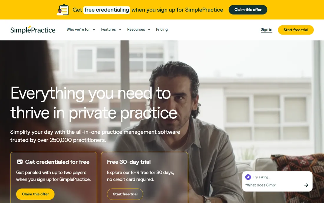 SimplePractice homepage