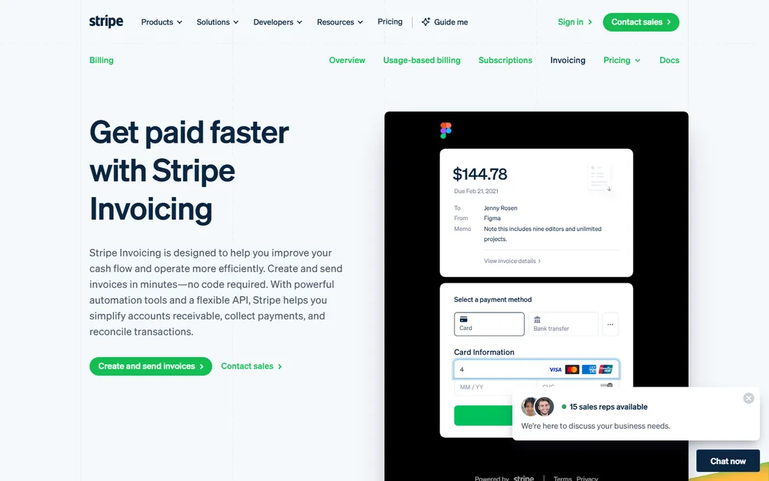 Stripe Invoicing homepage