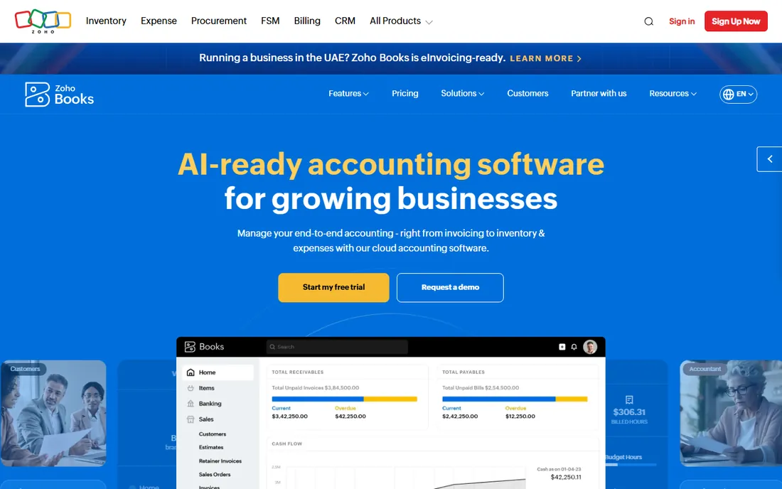 Zoho Books homepage