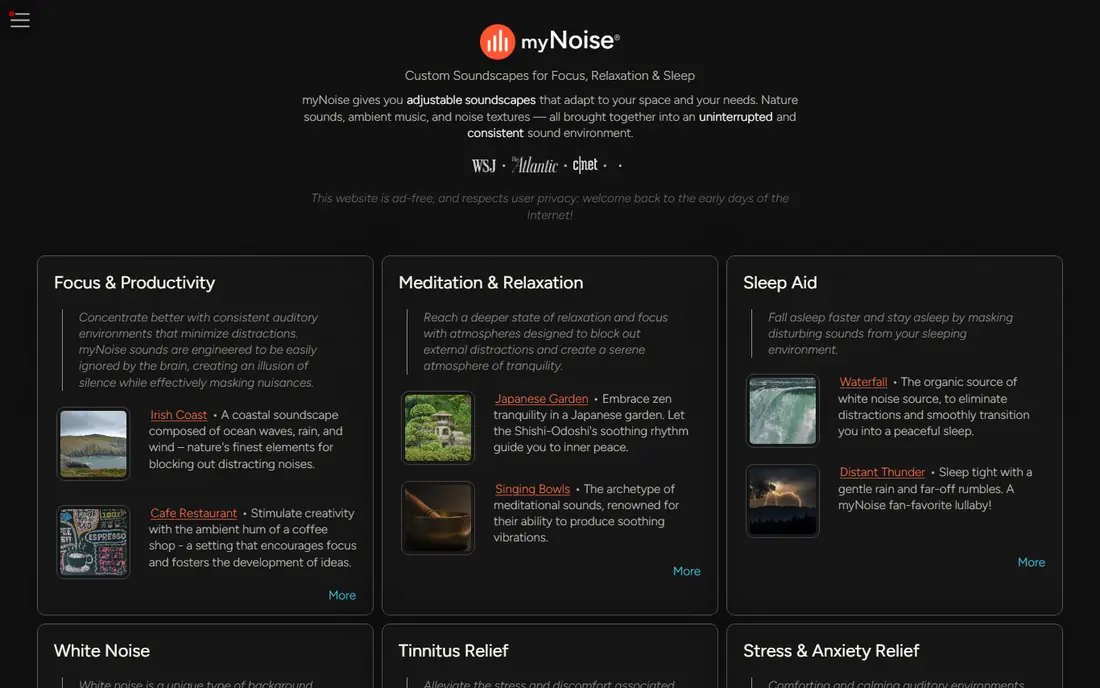 myNoise homepage