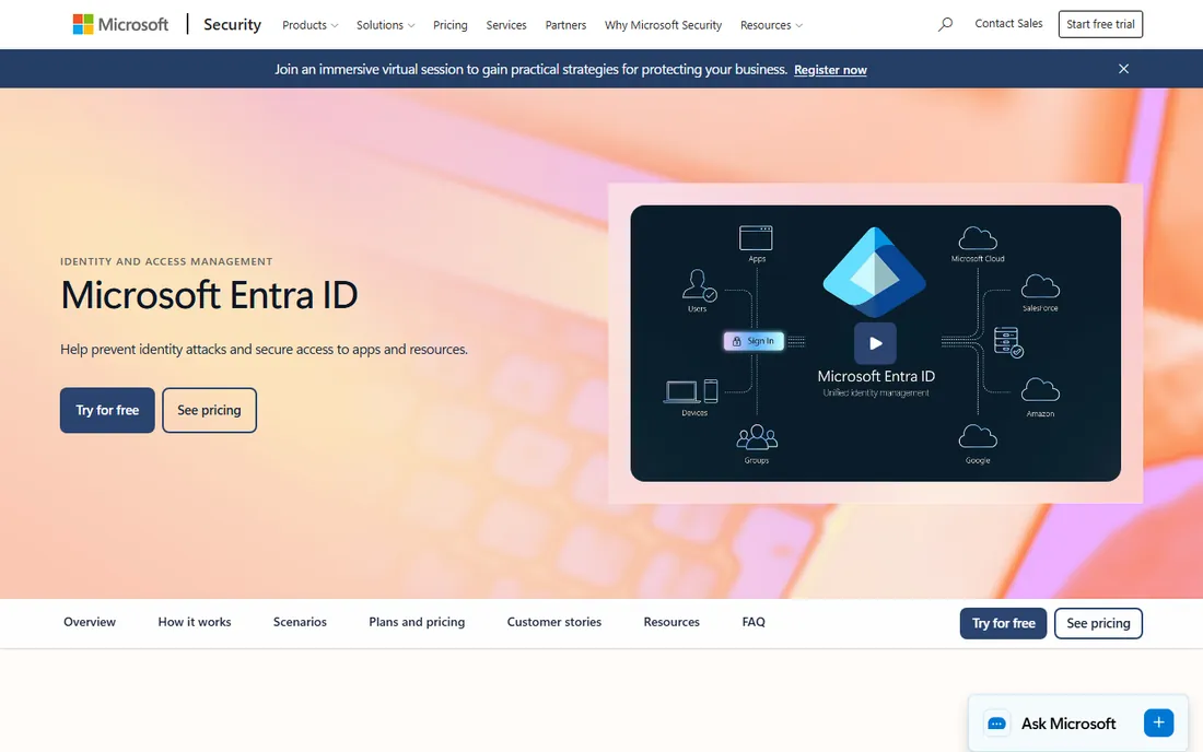 Microsoft Entra ID (formerly Azure Active Directory) homepage
