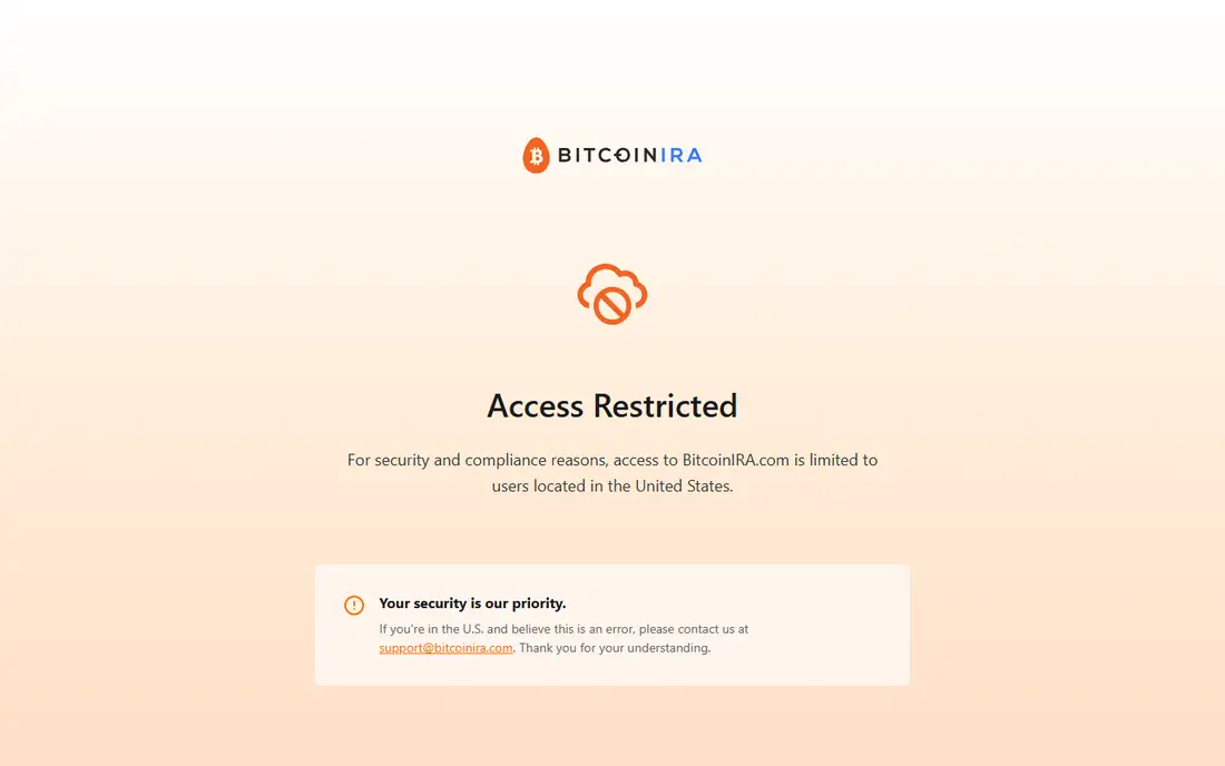 BitcoinIRA homepage