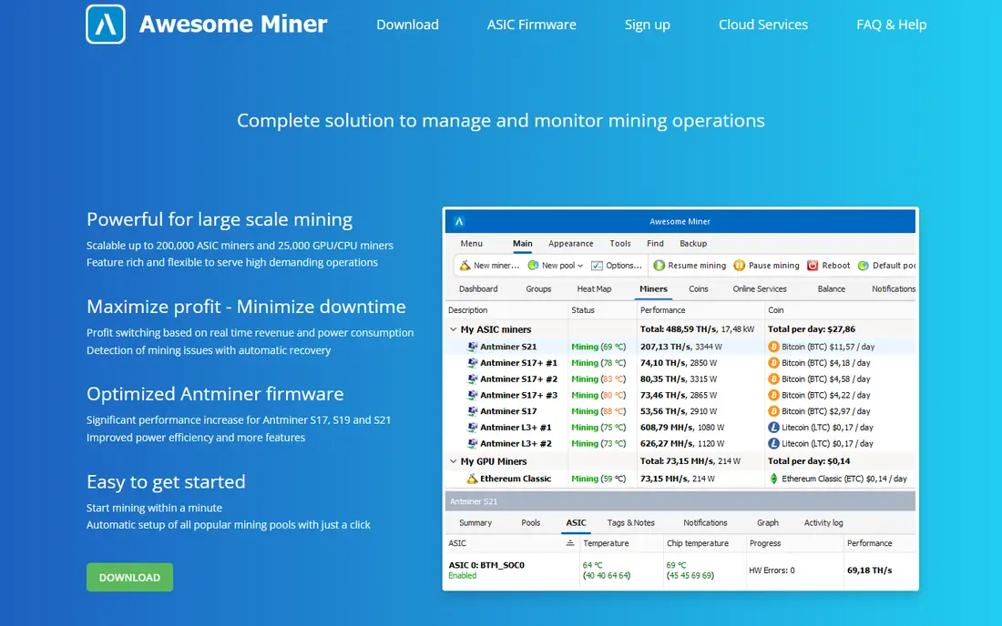 Awesome Miner homepage