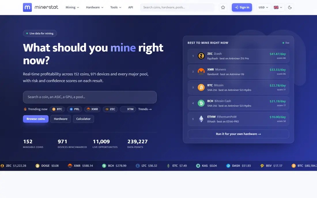 minerstat homepage