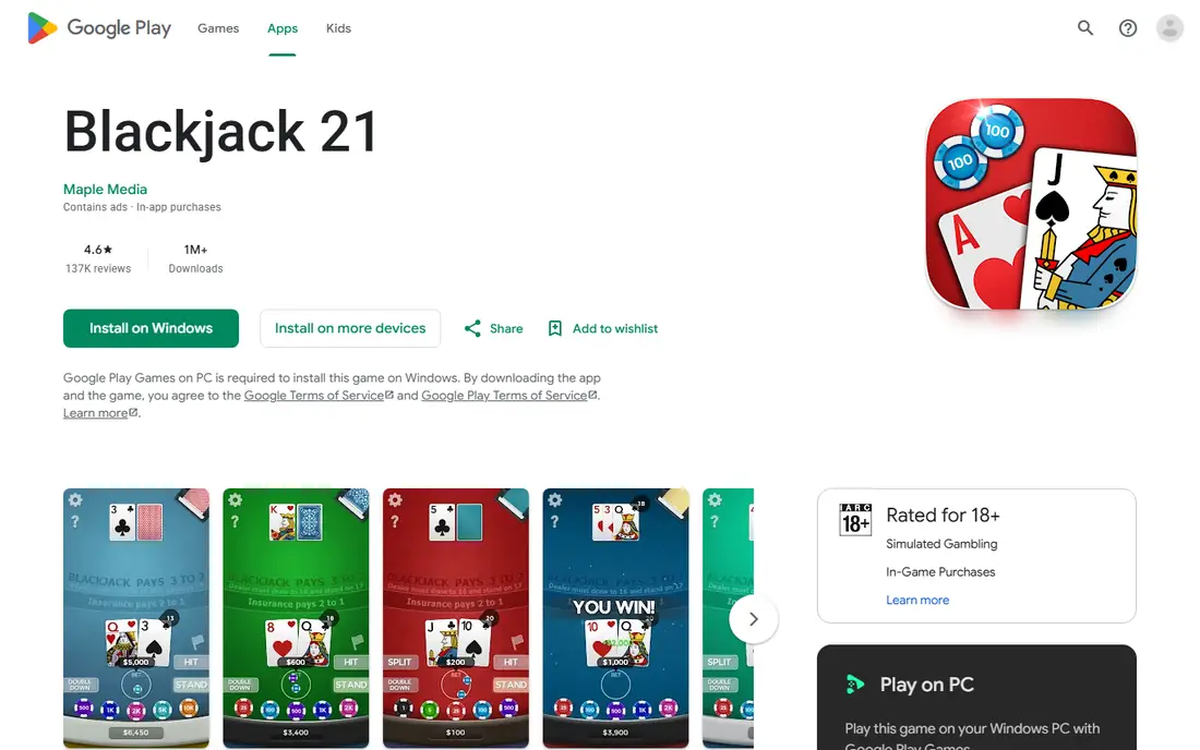 Blackjack 21 (Maple Media) homepage